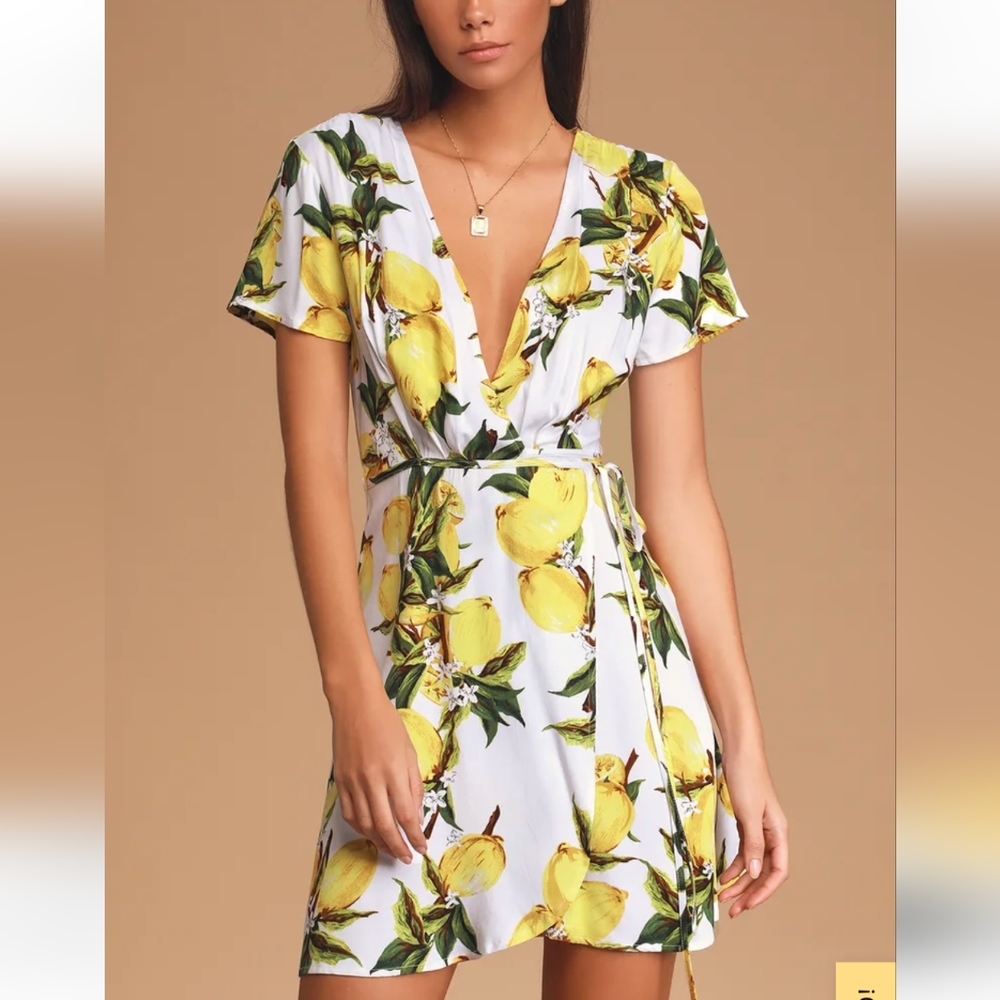 Lemon Print Wrap Dress